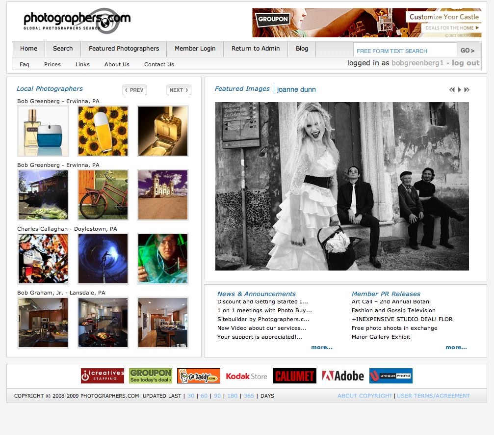 Historic screenshot of the Photographers.com website